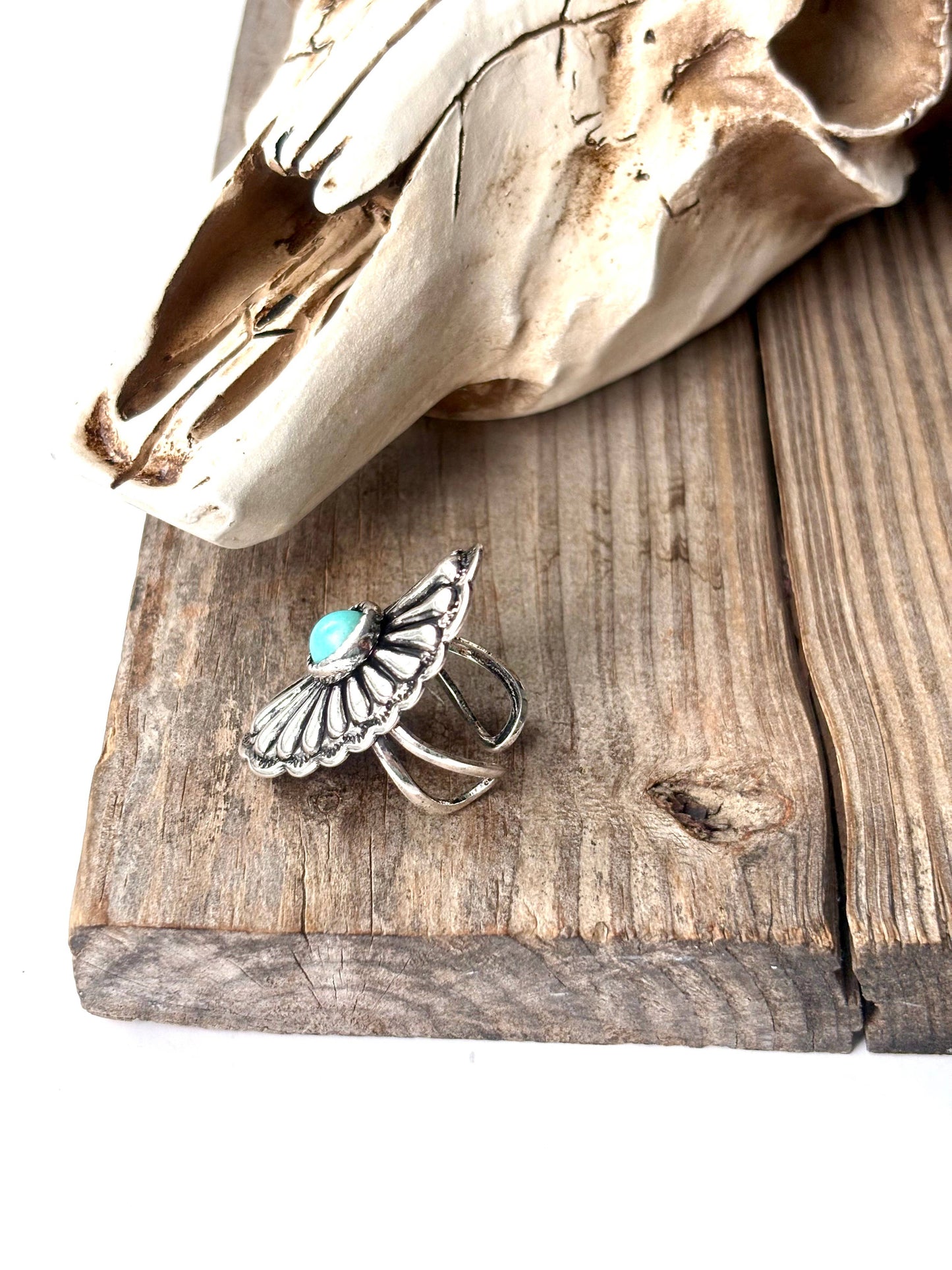Oval Western Concho Turquoise Stone Cuff Ring