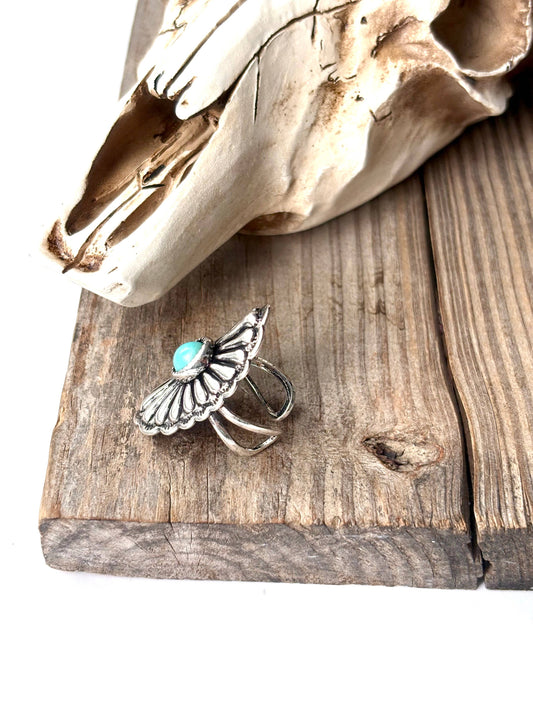 Oval Western Concho Turquoise Stone Cuff Ring