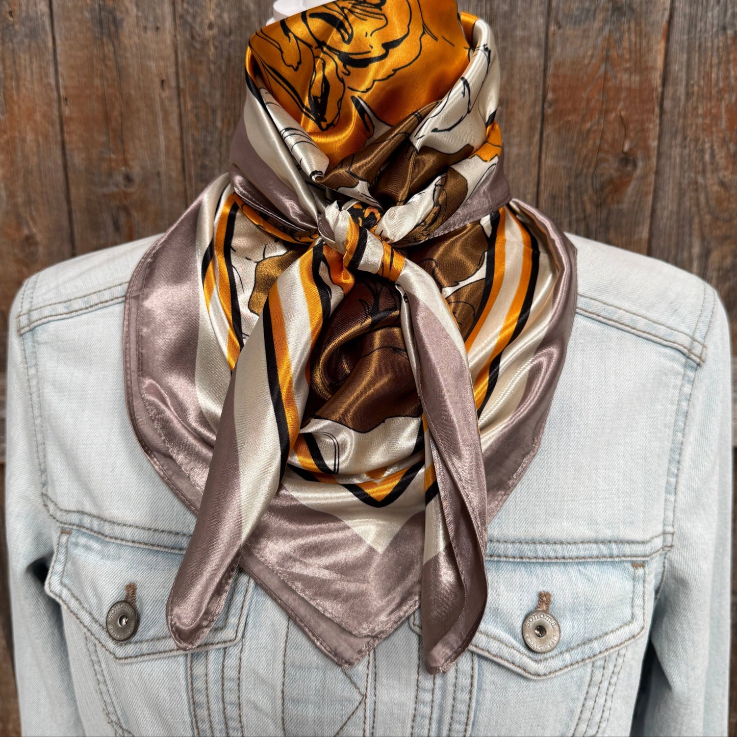 35X35" Yellow and Brown Roses Wild Rag / Scarf WR3395