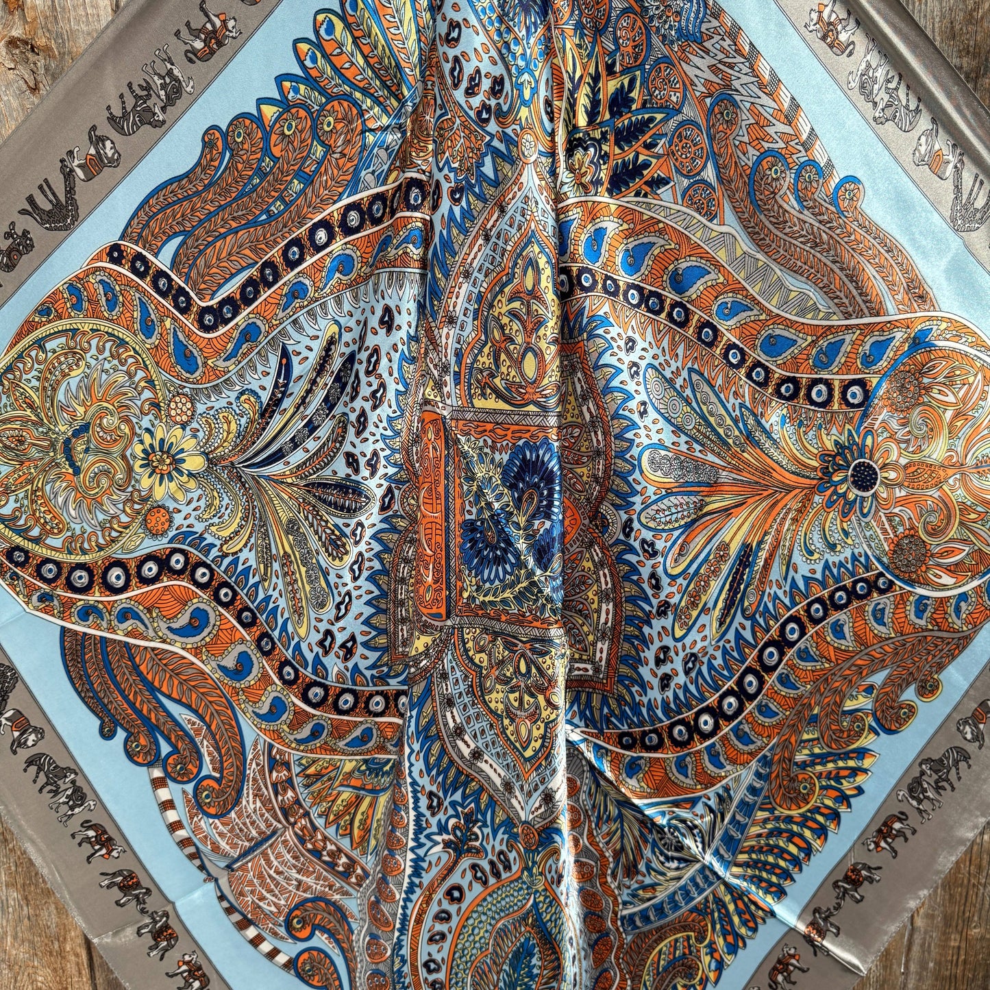 35X35"  Blue and Grey Safari Wild Rag / Scarf WR3399