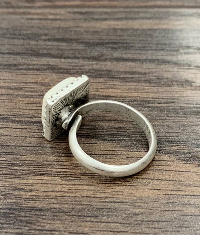 Square White Turquoise Adjustable Rings