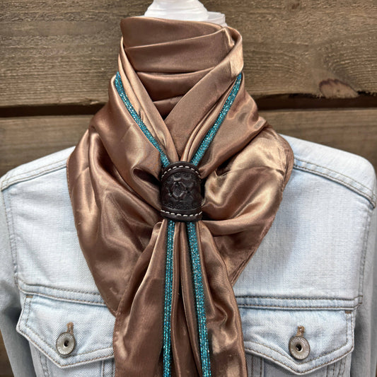35X35" Solid Tan Wild Rag / Scarf - Leather Slide and Bolo Tie