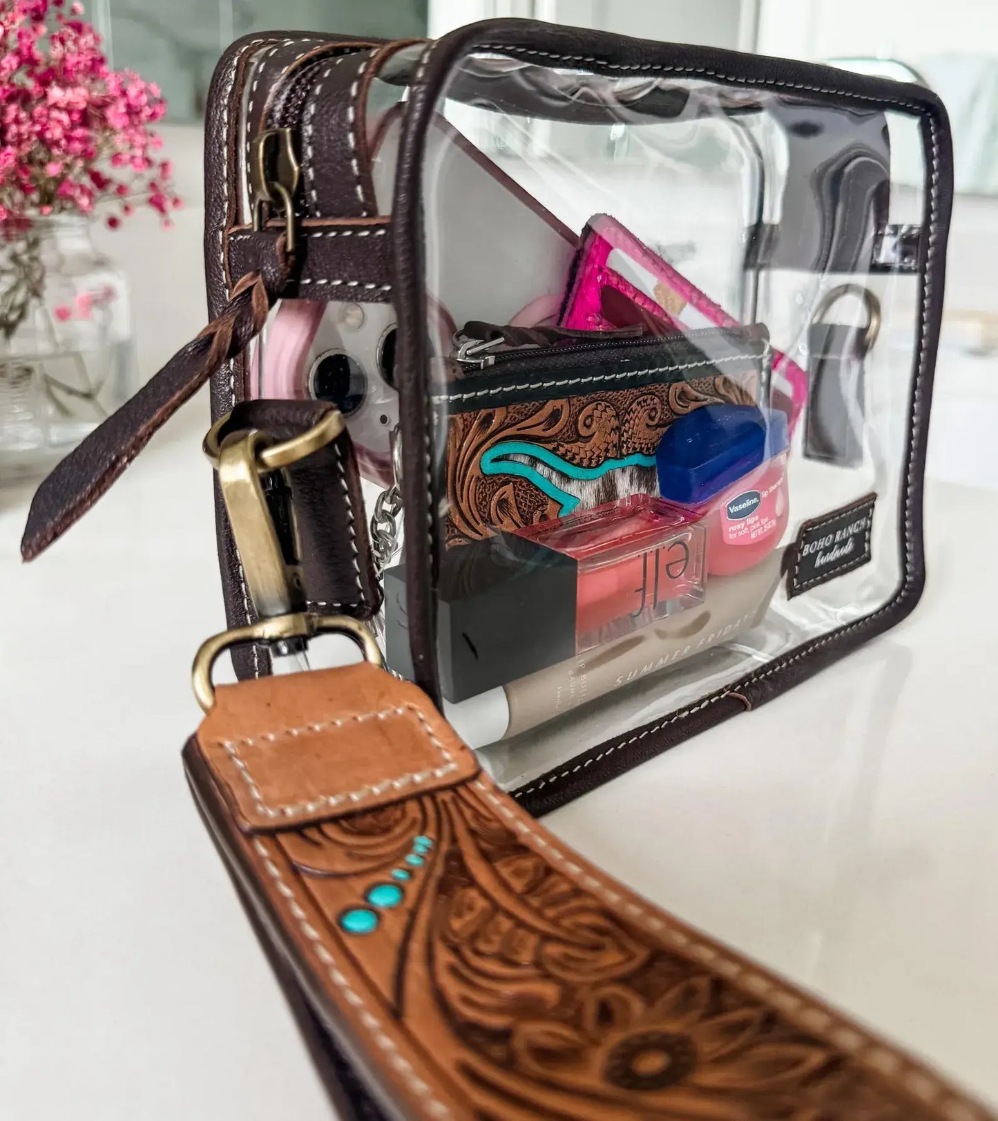 DARLA CLEAR WRISTLET | hand tooled strap - western purse