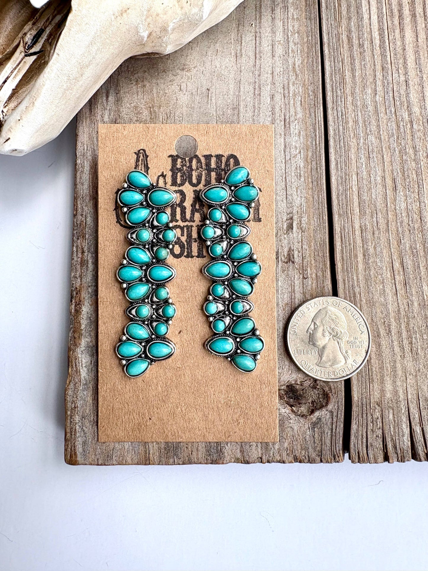 Western Squash Blossom Bar Turquoise Stone Drop Earrings