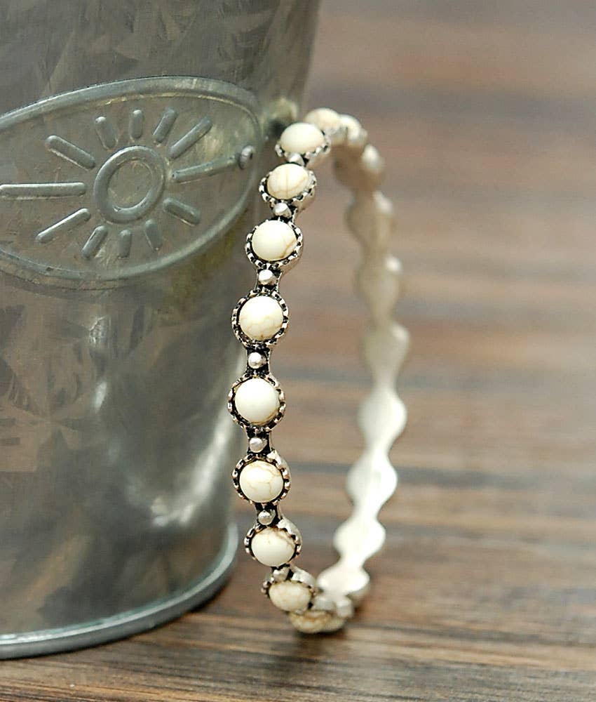 Round White Turquoise Bangle Bracelet