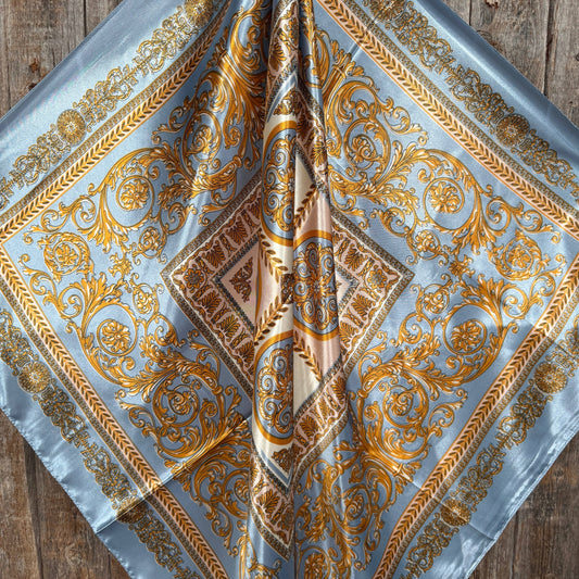 35X35" Blue and Gold Floral Wild Rag / Scarf WR3392