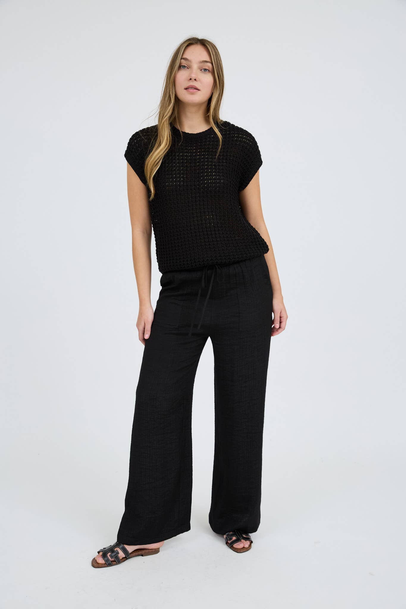 CROCHET KNIT BATWING SHORT SLEEVE SWEATER TOP-TAN