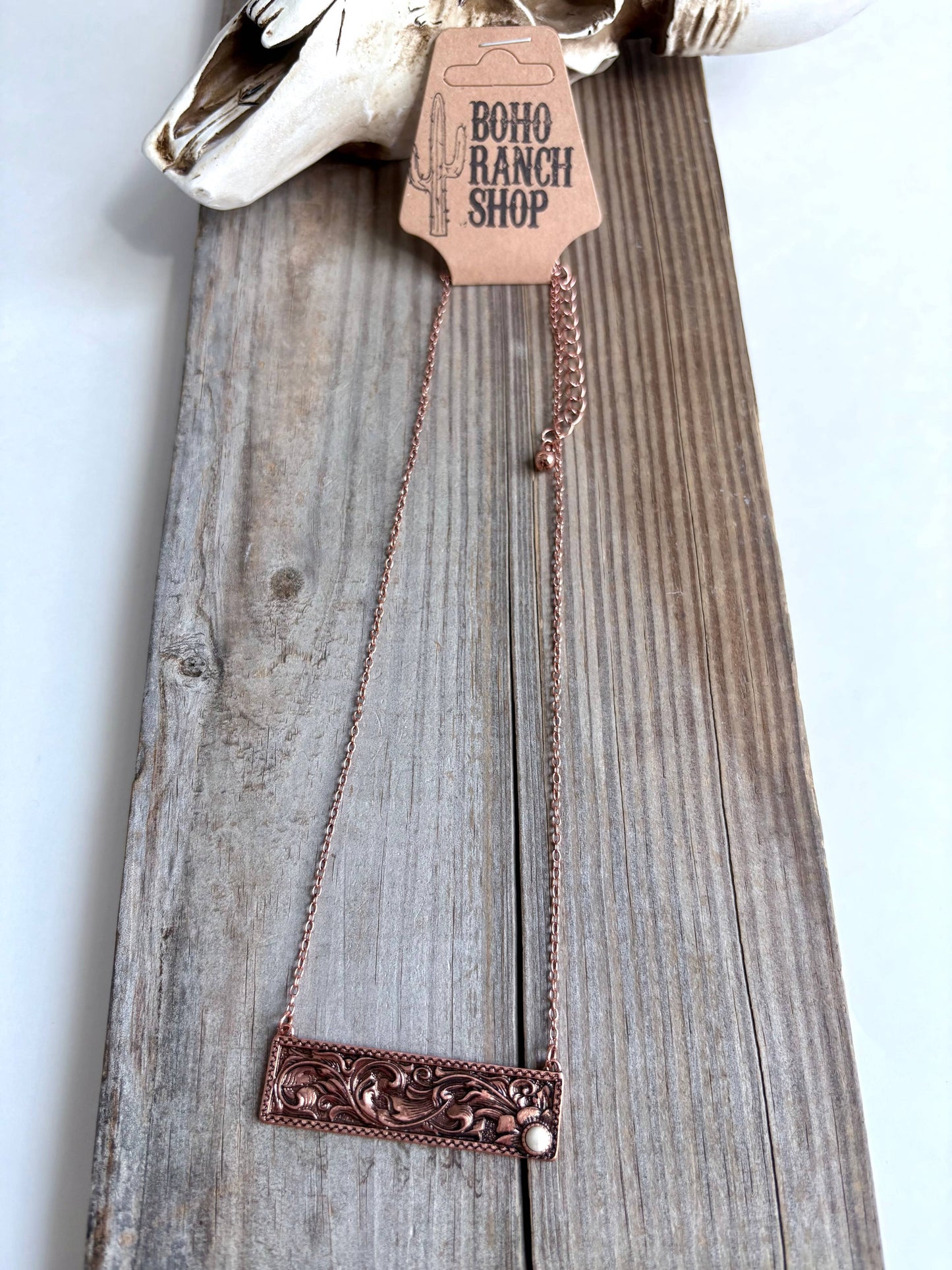 Western Floral Casting Stone Bar Pendant Necklace