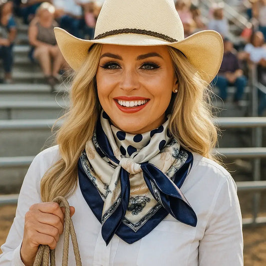 35X35"  Navy and Cream Polka Dot Wild Rag / Scarf WR3161