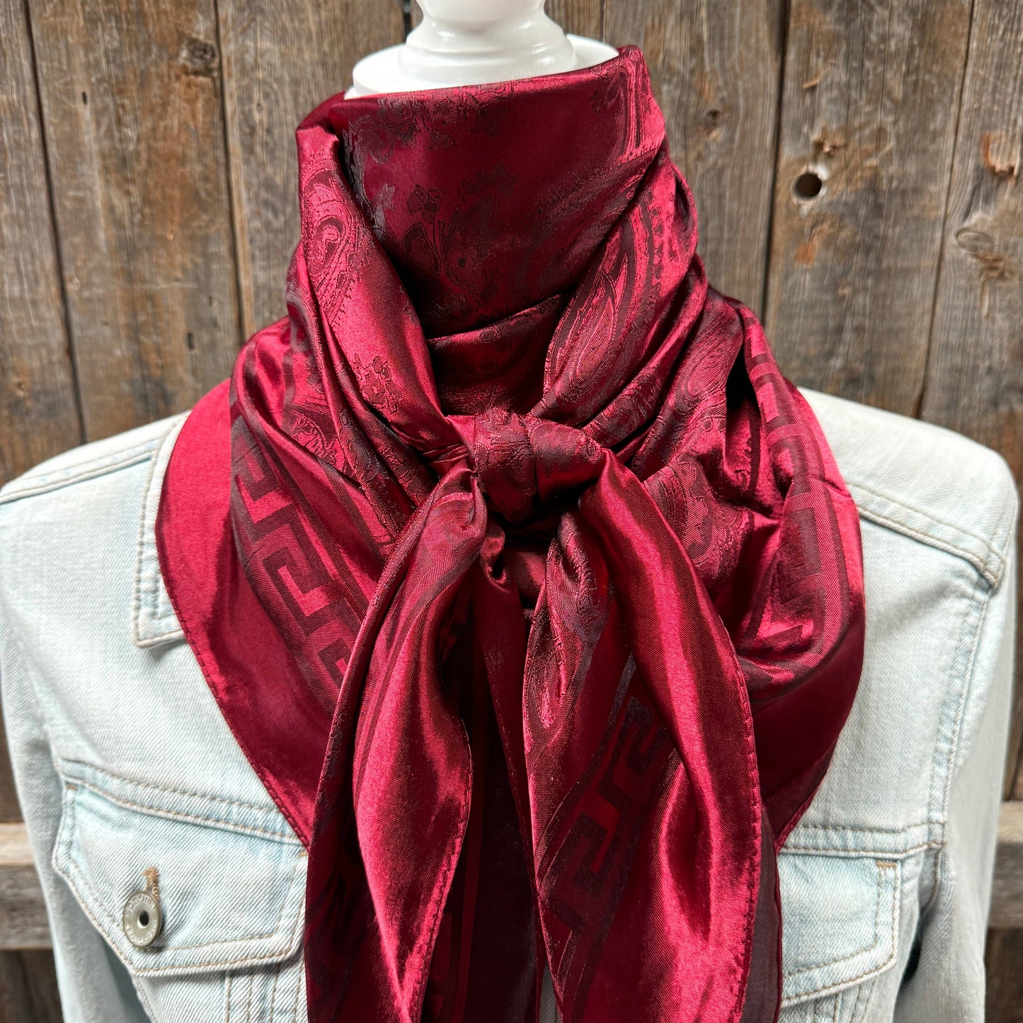 35X35" Burgundy Jacquard Wild Rag / Scarf WR4001