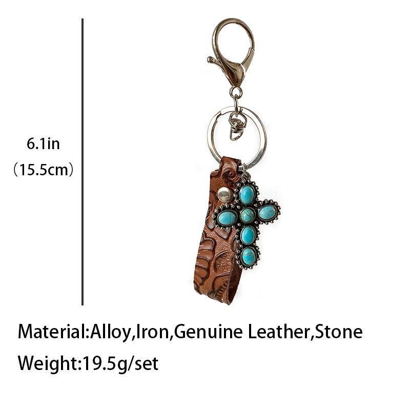 Leather Western Style Turquoise Pendant Keychains - WJ