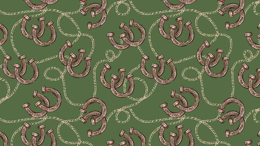 Green Silk Twilly Scarf w/ Horseshoes & Rope Details