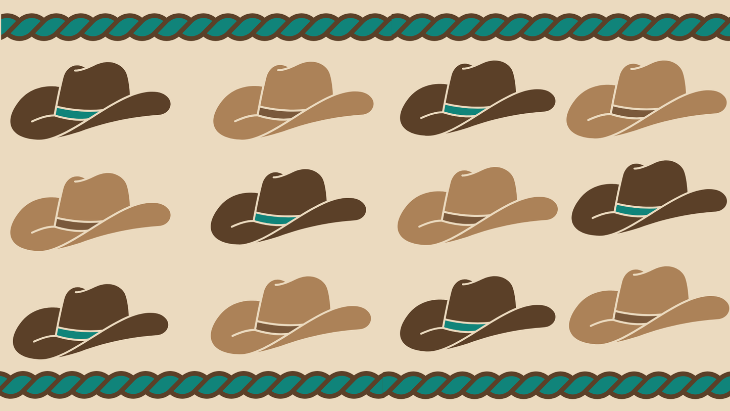 Silk Twilly Scarf w/ Cowboy Hat & Turquoise Accents