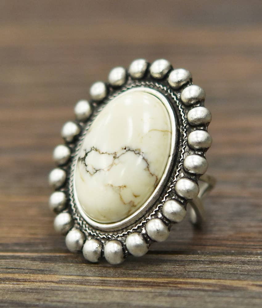 White Turquoise Adjustable Ring