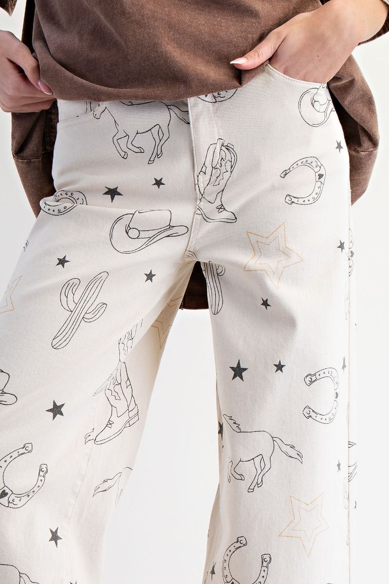 Western Print Stretch Twill Pant