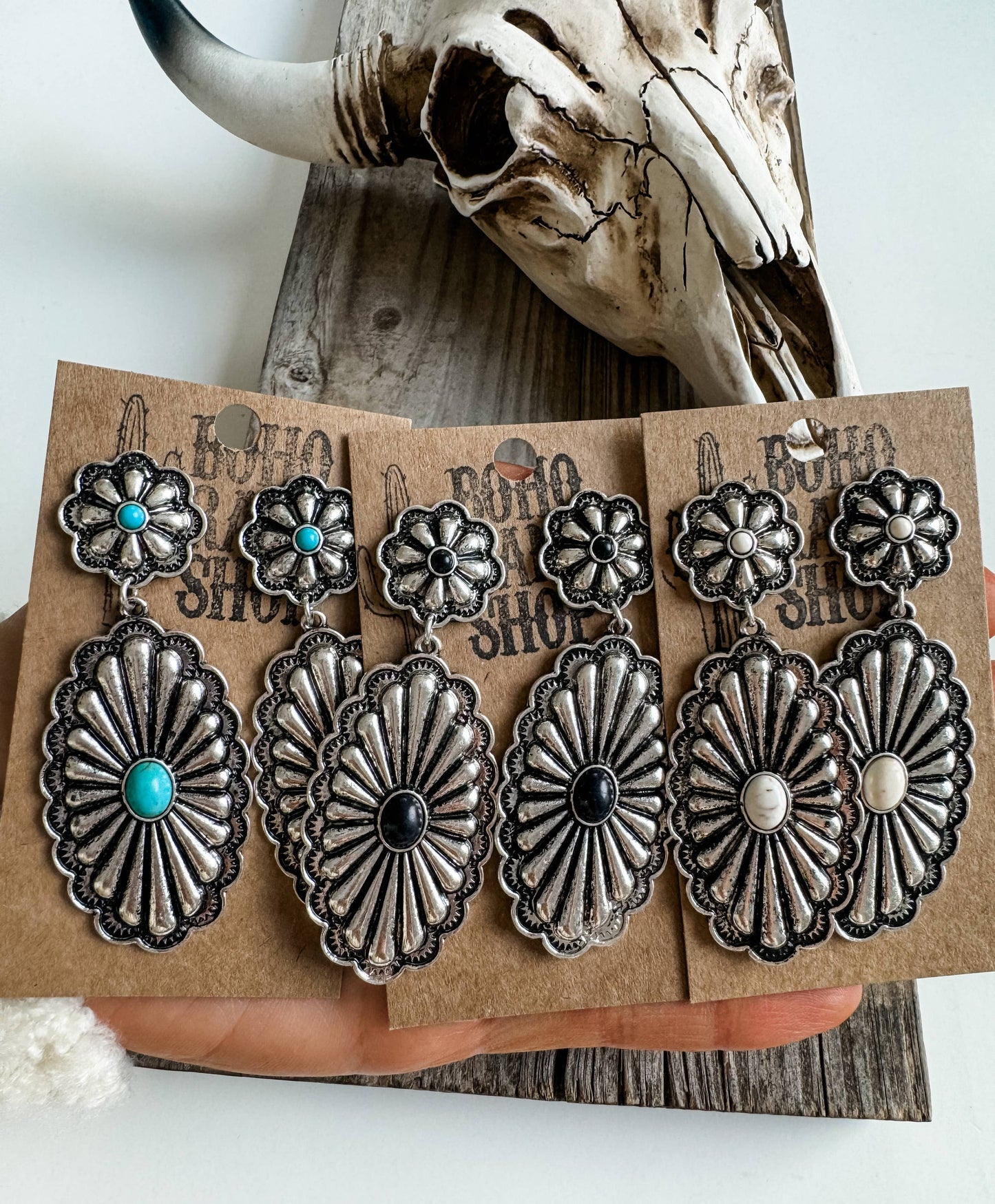 Western Textured Double Concho Earrings