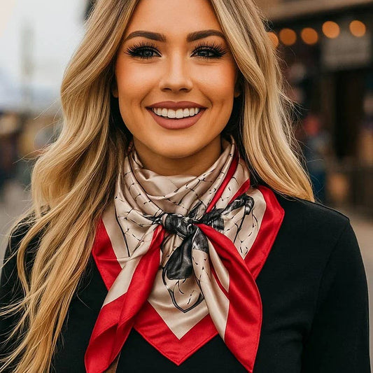 35X35" Cream / Red Four Leaf Clover Wild Rag / Scarf WR323