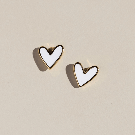 White Sweetheart Stud Earrings