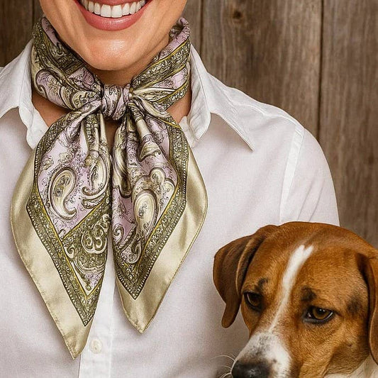 35X35"  Tan & Pink Paisley Wild Rag / Scarf WR2145