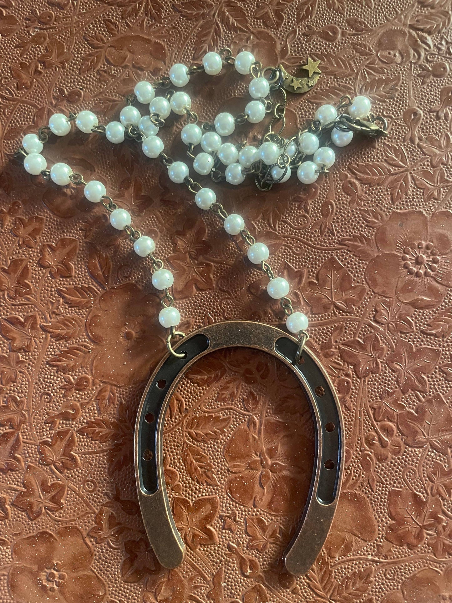 Horseshoe on Pearls Necklace