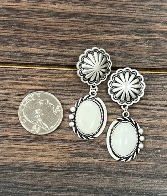 Oval White Turquoise Post Earrings