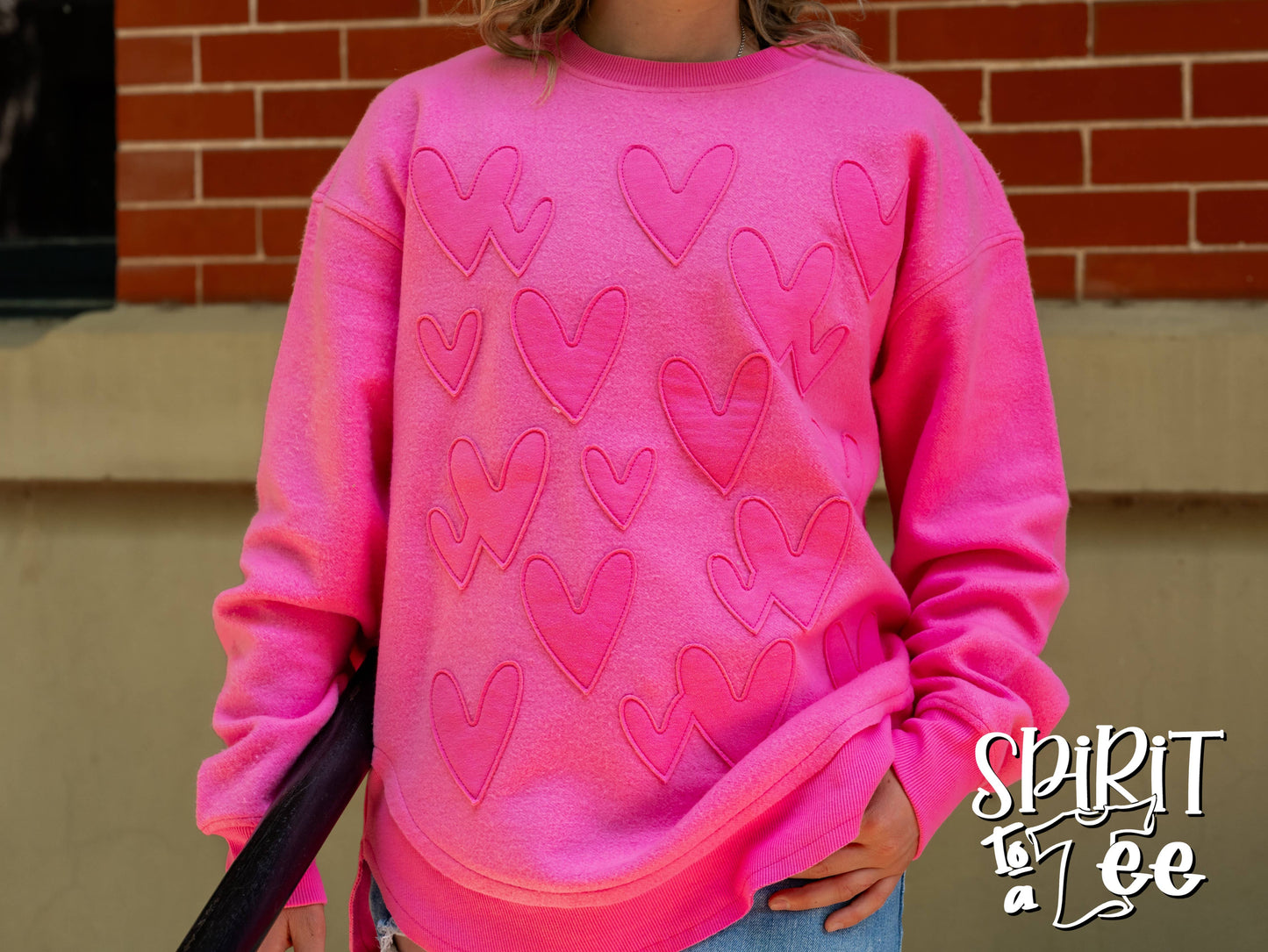 Pink Heart Appliquéd Poncho Sweatshirt