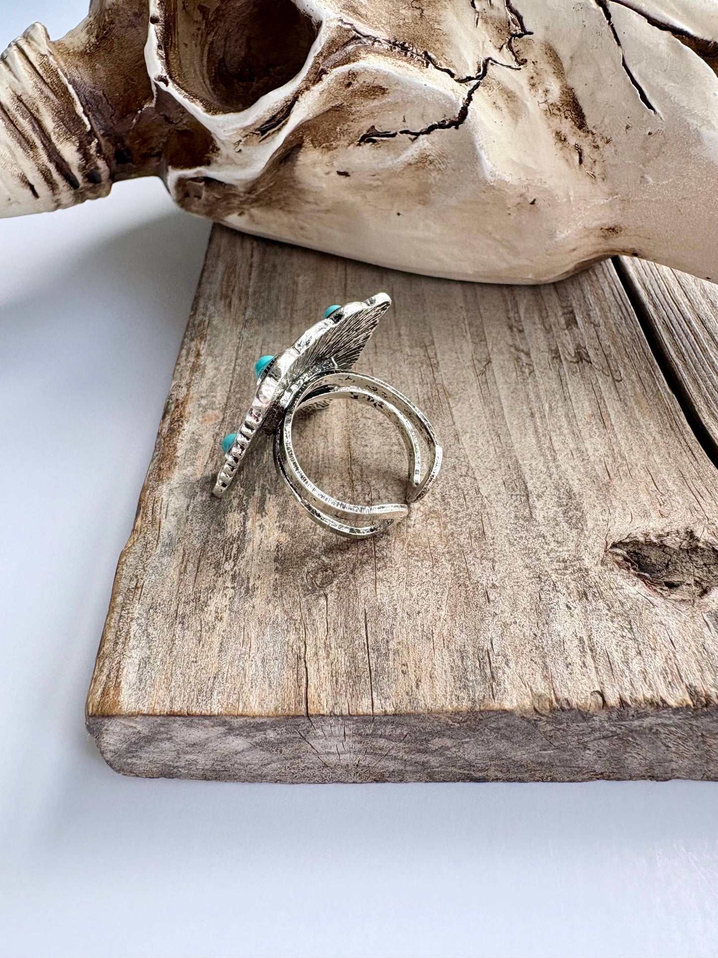 Western Conch Turquoise Stone Concho Adjustable Ring