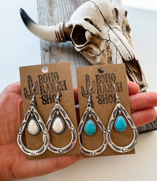 Western Teardrop Stone Earrings 