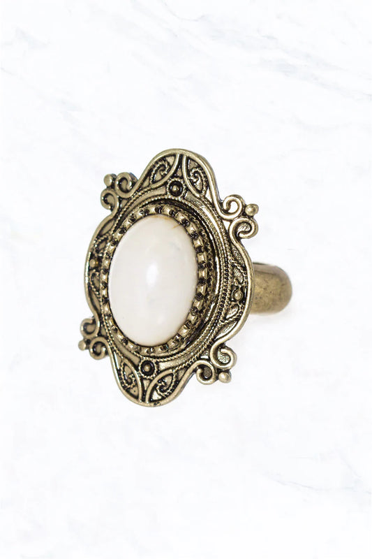 Fancy Oval White Stone Western Ring