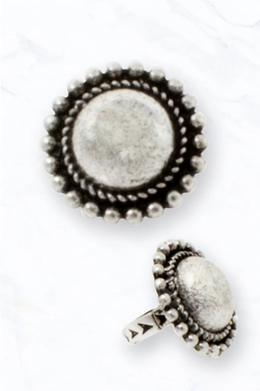 Antique Silver Concho Ring with Beaded Edge