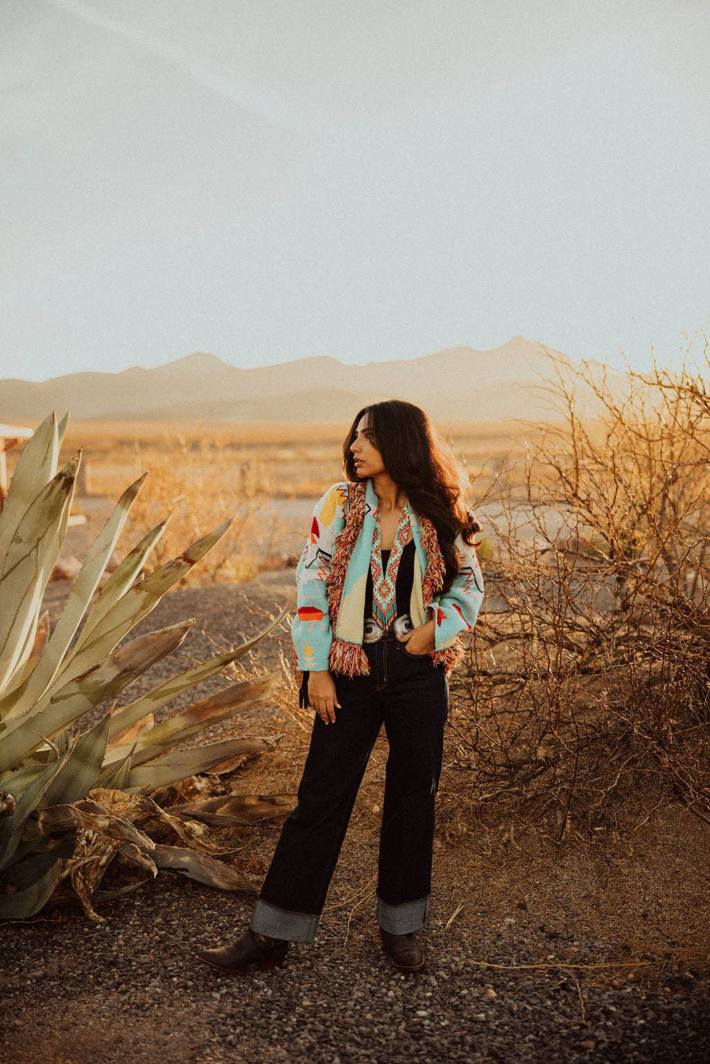 RED AZTEC FRINGE CARDI
