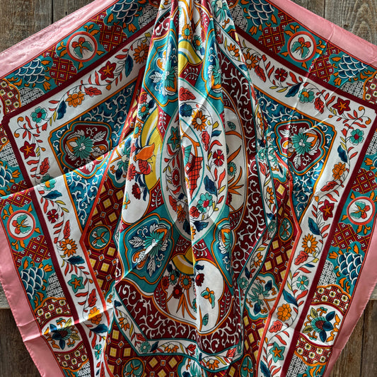 35X35" Pink Multi Pattern Wild Rag / Scarf WR1014