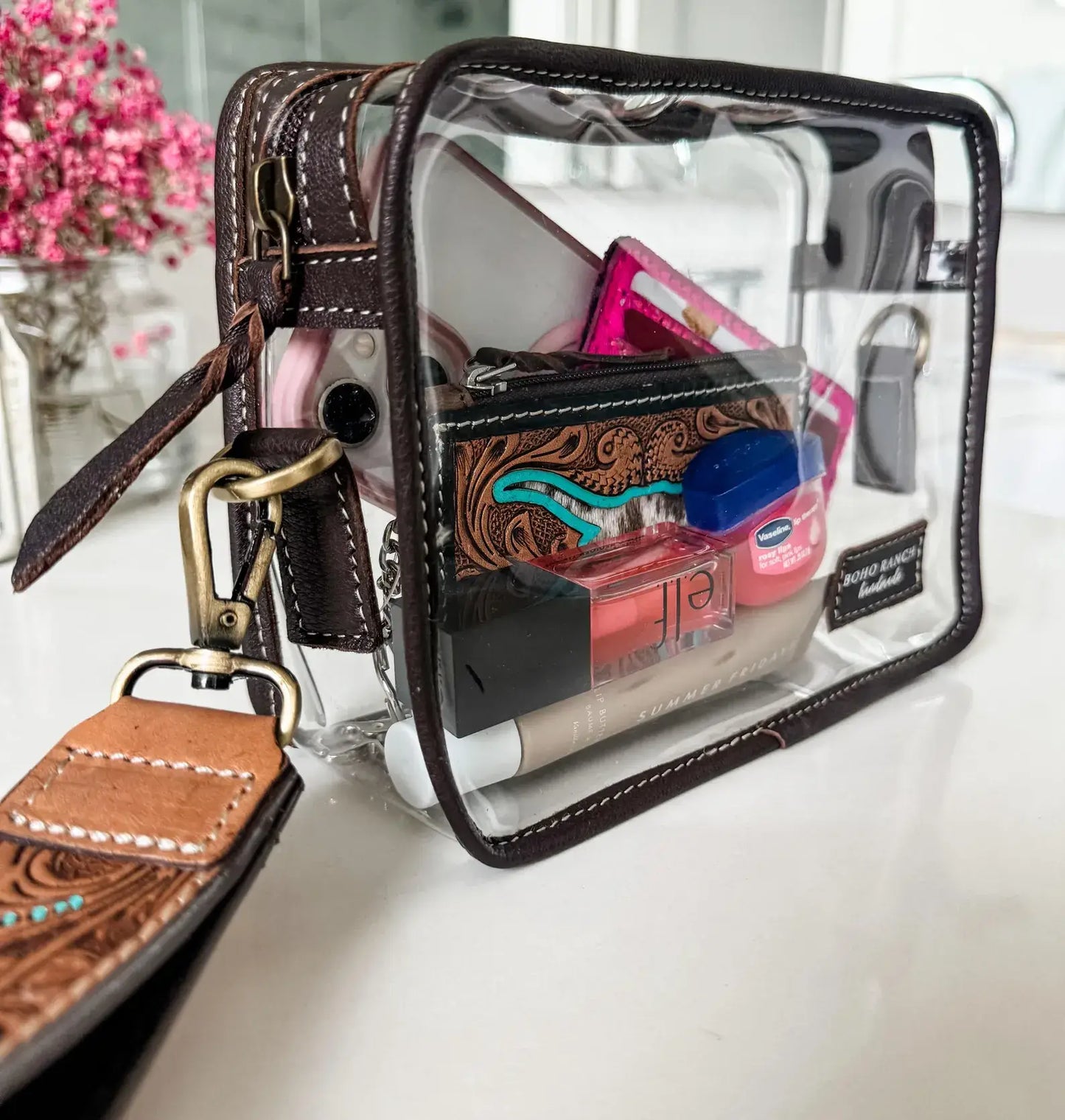 DARLA CLEAR WRISTLET | hand tooled strap - western purse