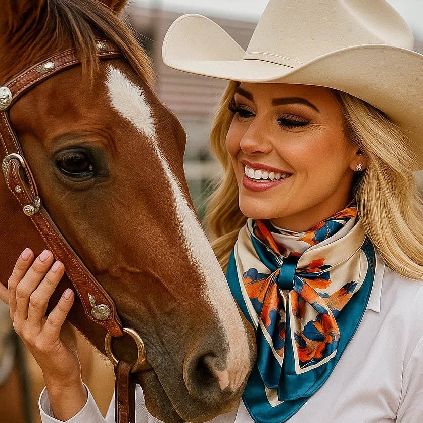 35X35" White and Teal Floral Wild Rag / Scarf WR3441
