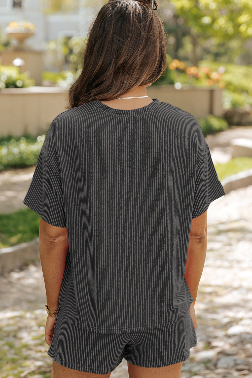 Western Rodeo Graphic Patched Ribbed Short 2pcs Outfit