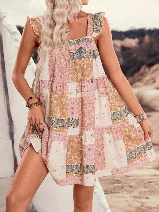 Western cowgirl Floral patchwork babydoll dress