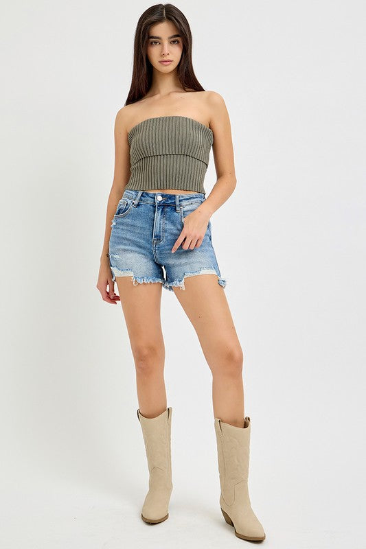 Plus Size High Rise Distressed Shorts