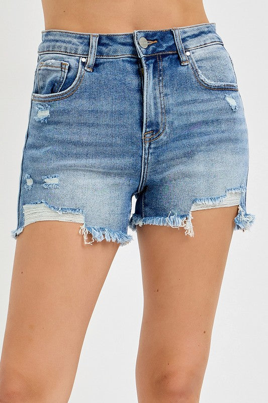 Plus Size High Rise Distressed Shorts