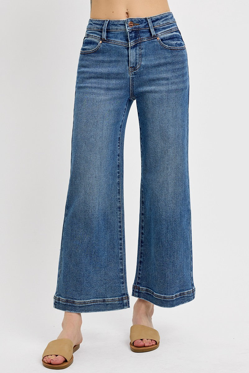 Plus Size High Rise Crop Wide Front Yoke Jeans