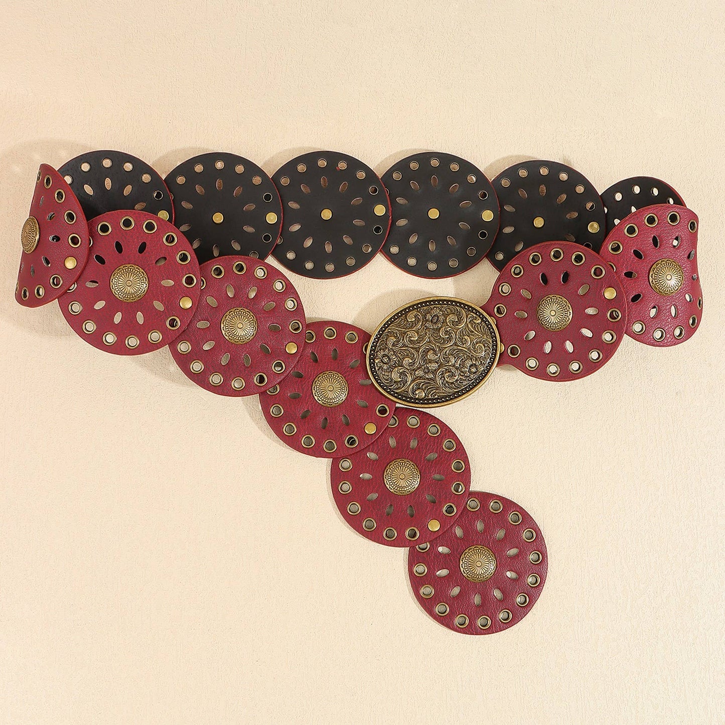 Studded Oval Disc Snap Y Shape Punk Belt