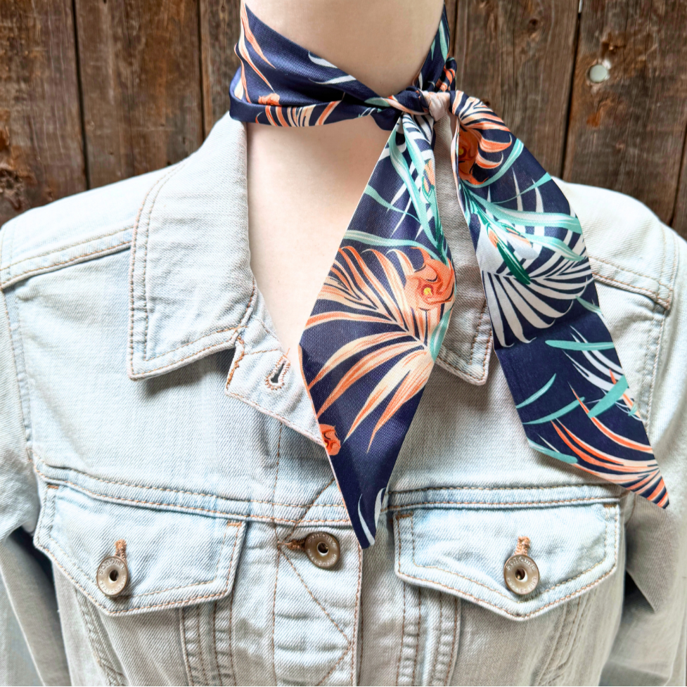 Navy and Orange Western Skinny Mini Wild Rag Scarf / Cowgirl Necktie #TW138