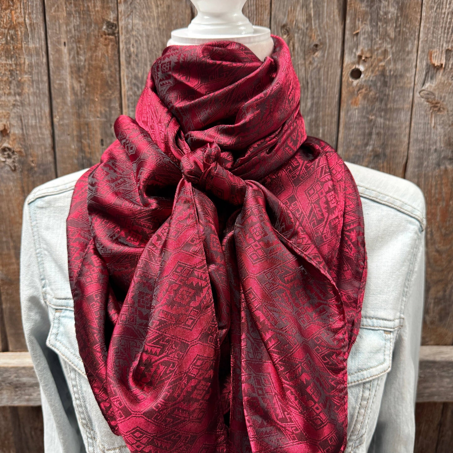 42X42"  Burgundy Jacquard XL Wild Rag / Scarf WR3510
