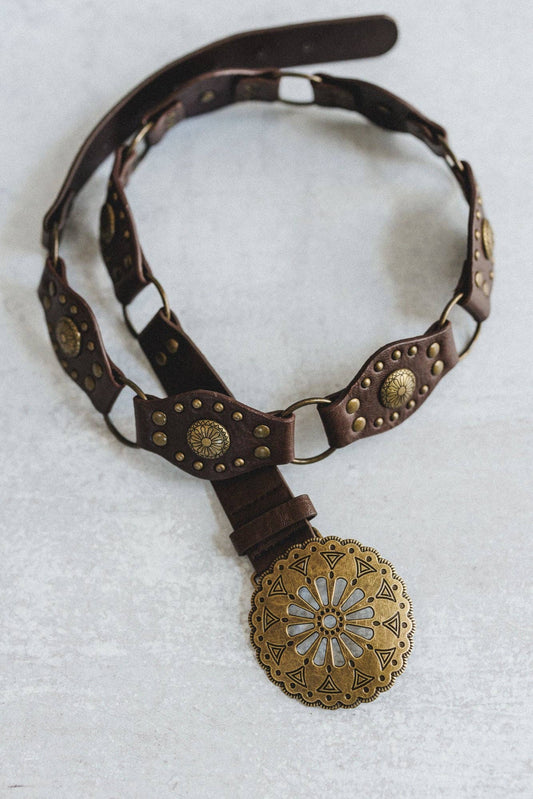 Rustic Medallion Concho Belt - Brown