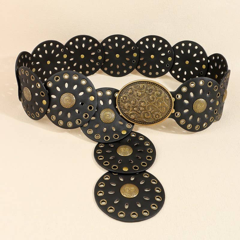Studded Oval Disc Snap Y Shape Punk Belt
