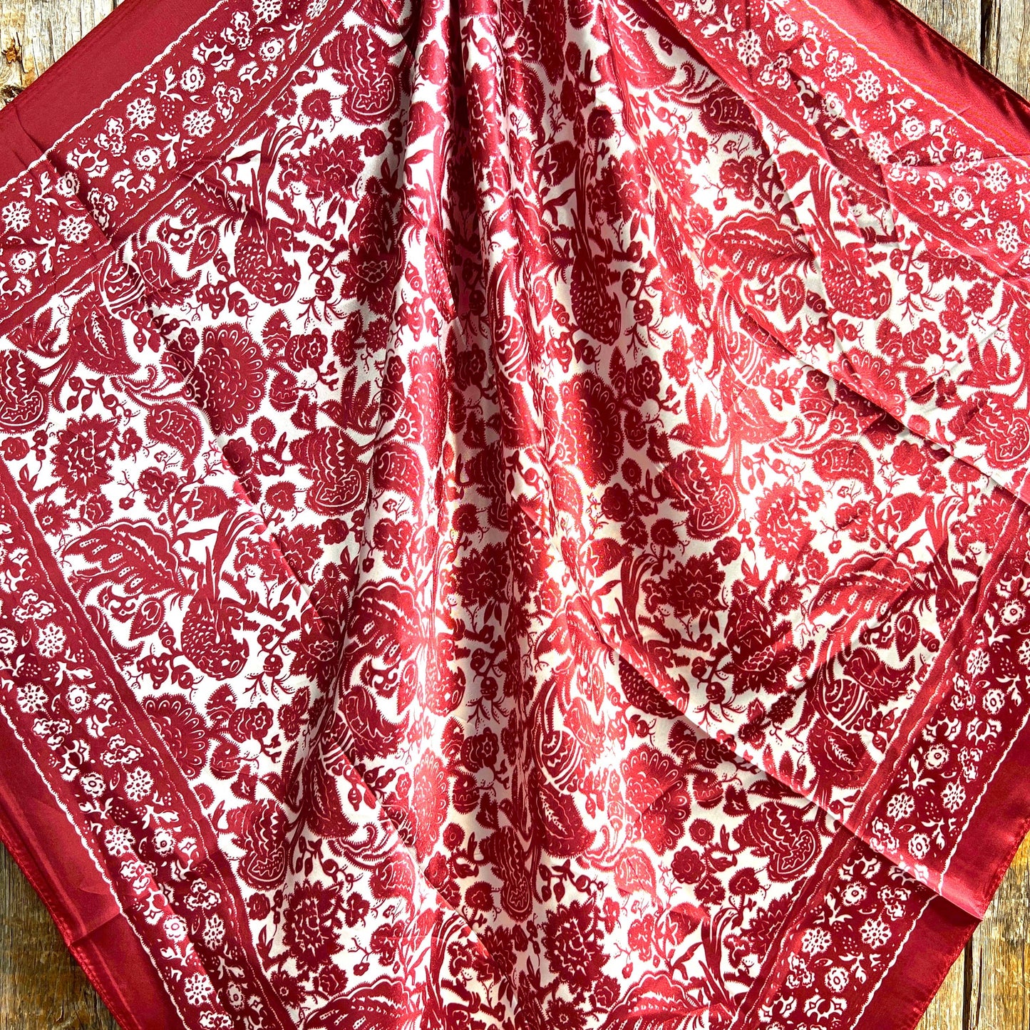 35X35" Red & Cream Paisley Wild Rag/Scarf -Copper Clear Slide WRC143B