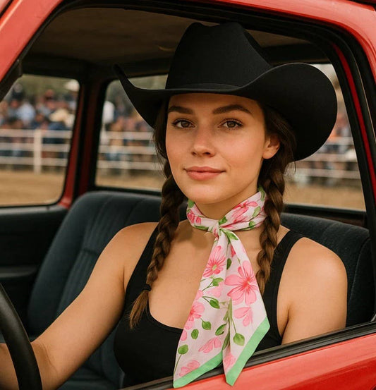 Pink and Green Western Skinny Mini Wild Rag Scarf / Cowgirl Necktie #TW139
