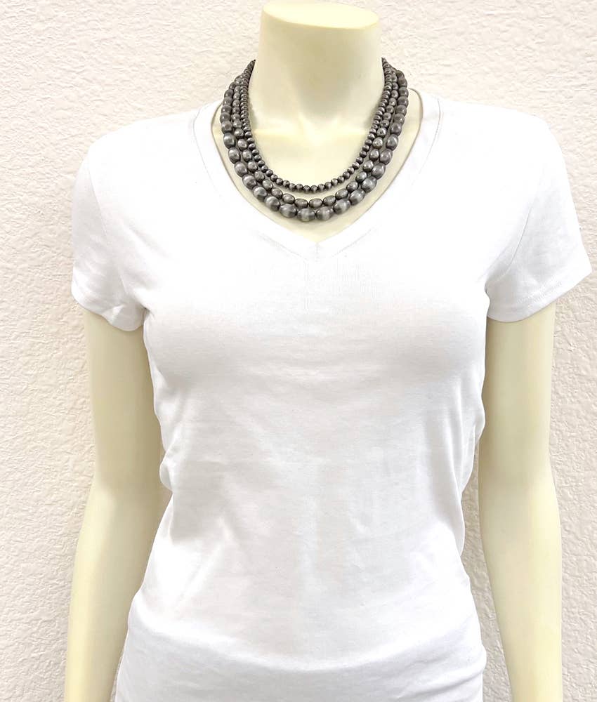 3-strand Oval &amp; Round Navajo Bead Necklace
