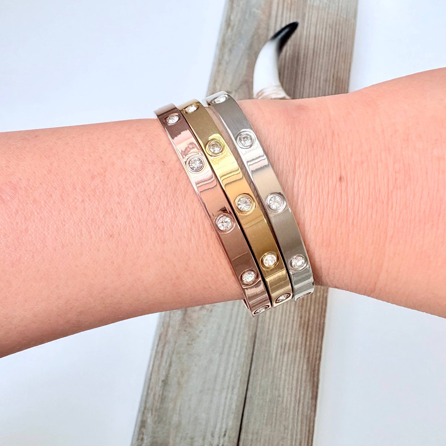 Rhinestone Love Style Bangle Bracelet