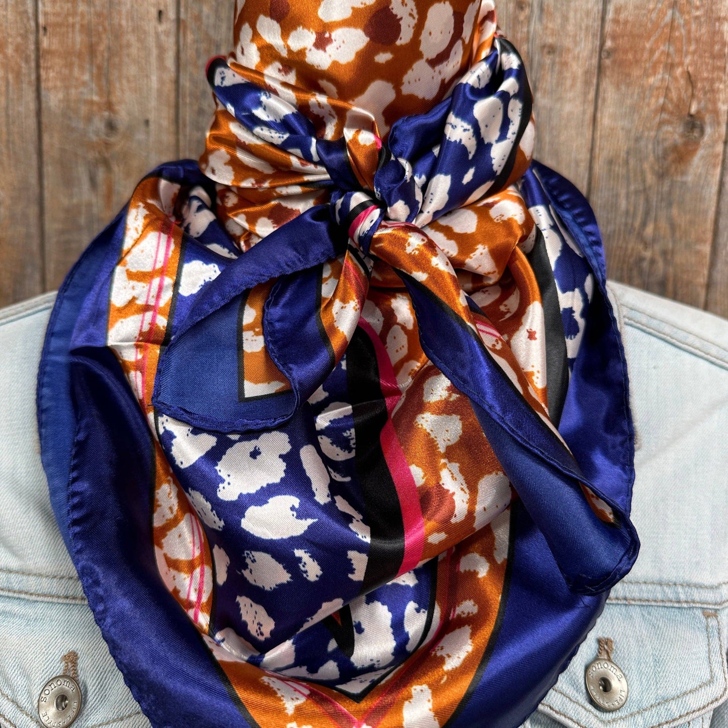 35X35" Blue and Orange Leopard Wild Rag/Scarf WR1013