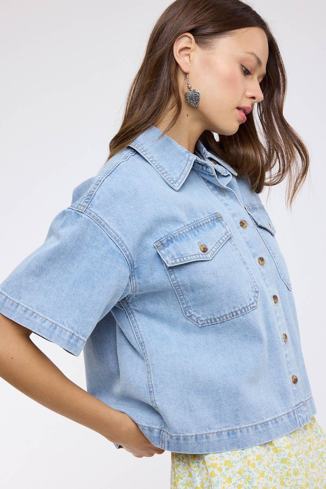 COTTON DENIM BUTTON-UP SHIRT / WL25-11600